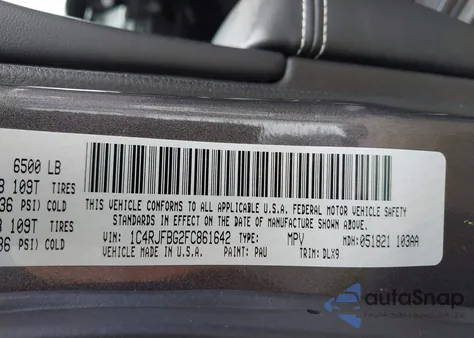 2015 Jeep Grand Cherokee Limited z USA, uszkodzony, nr VIN 1C4RJFBG2FC861642